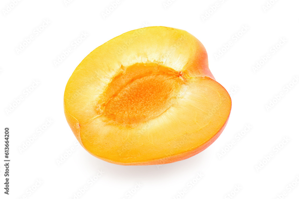 Half of ripe apricot isolated on white background