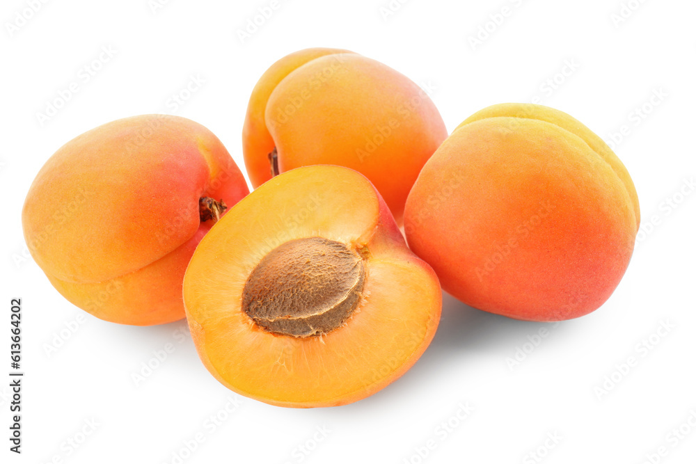 Ripe apricots isolated on white background