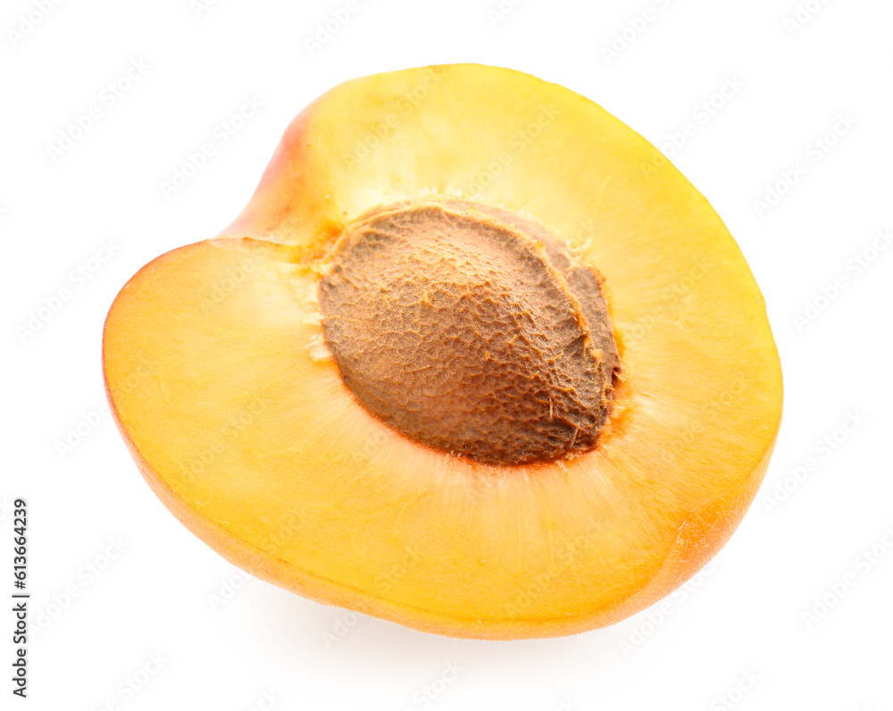 Half of ripe apricot isolated on white background