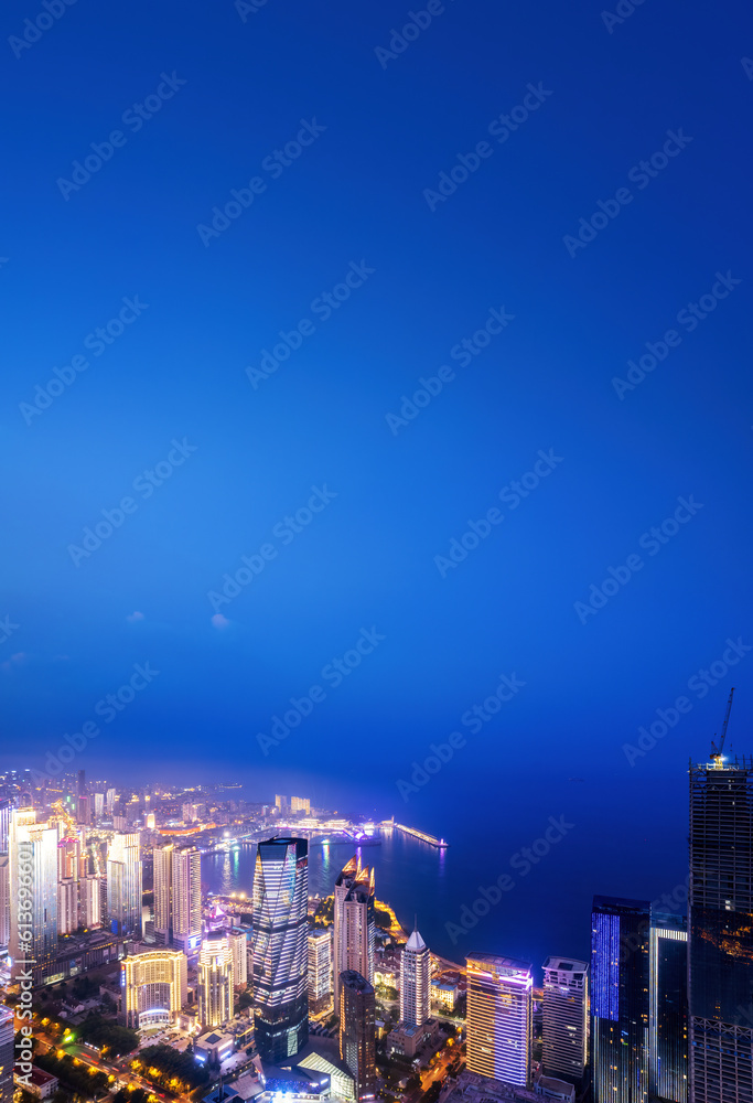 Qingdao Urban Coastline CBD Night Scenery Aviation