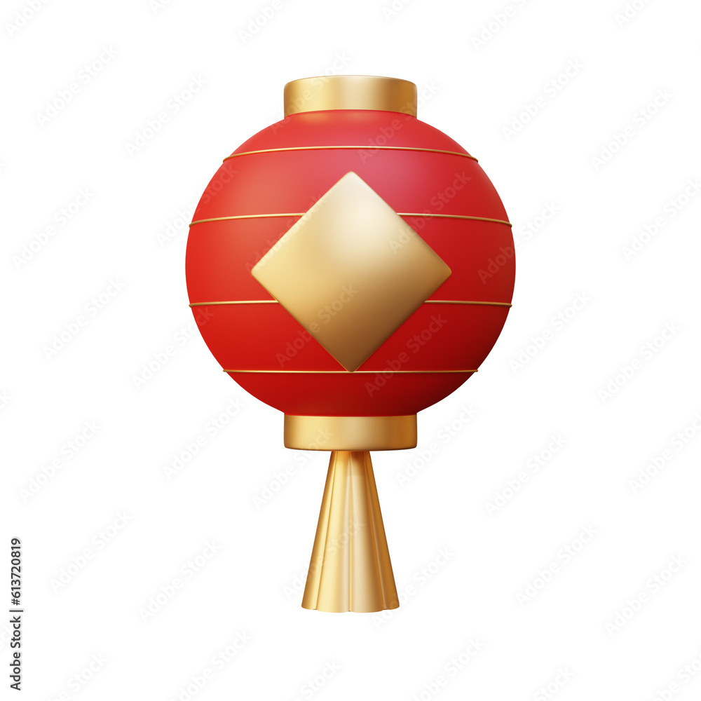 3D Red Traditional Lantern with Golden Tassel