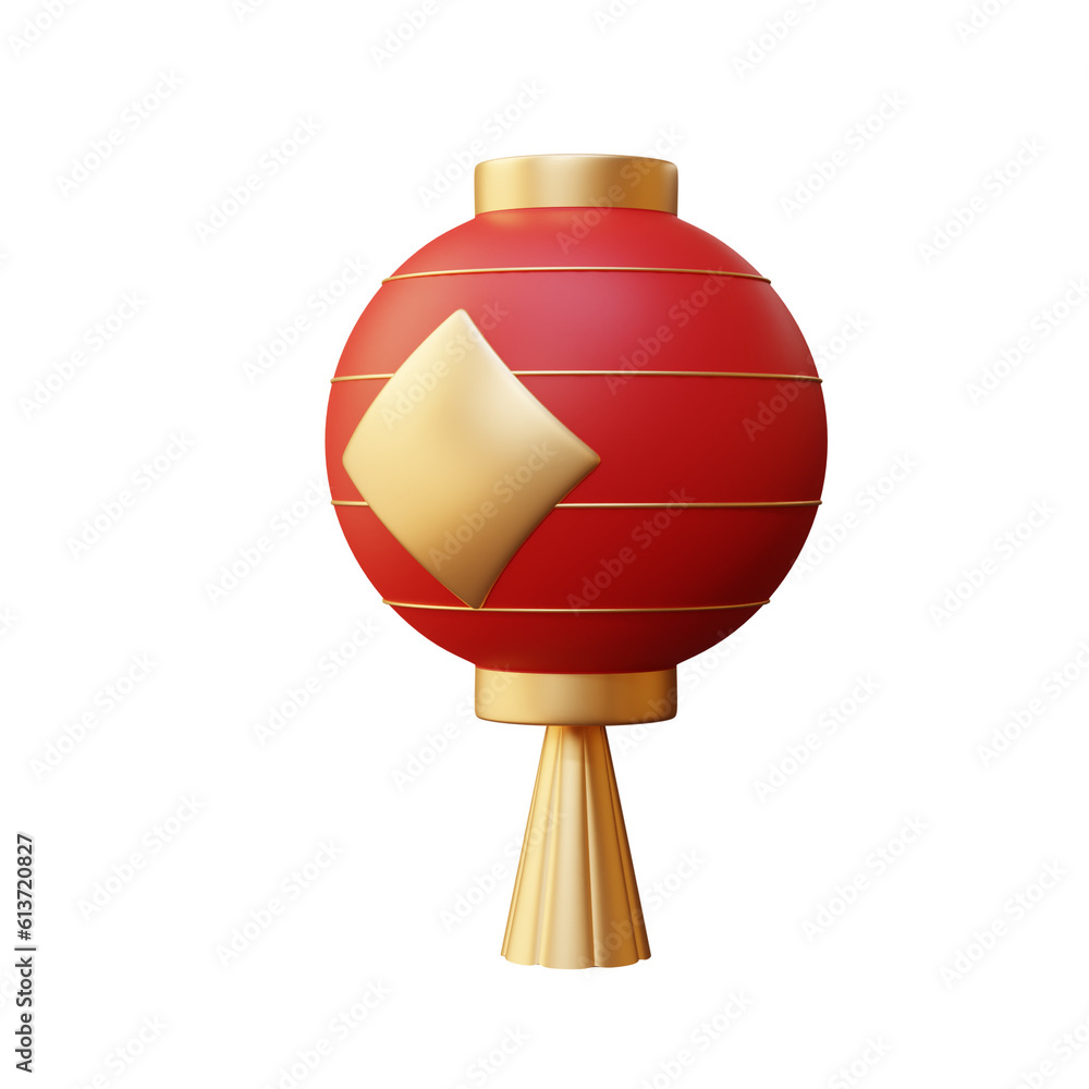 3D Red Traditional Lantern with Golden Tassel