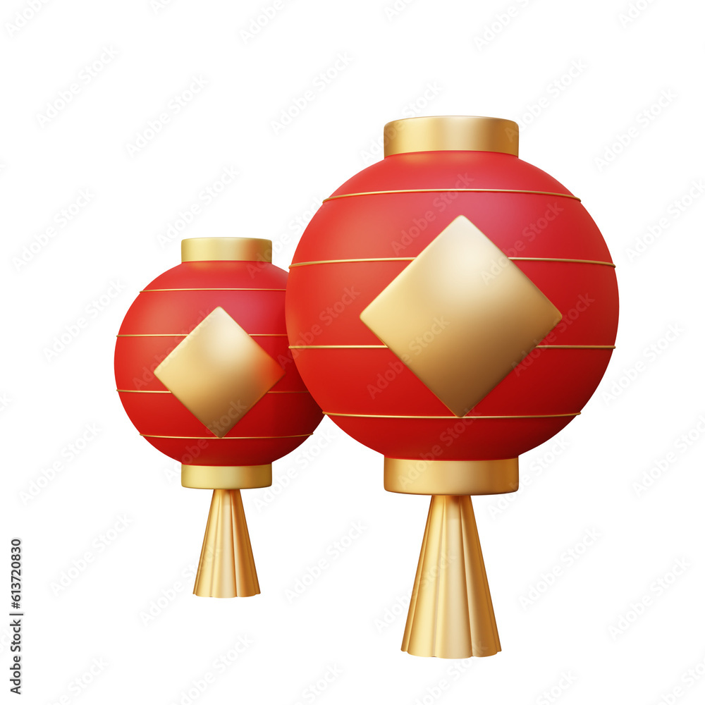 3D Red Traditional Lanterns with Golden Tassels