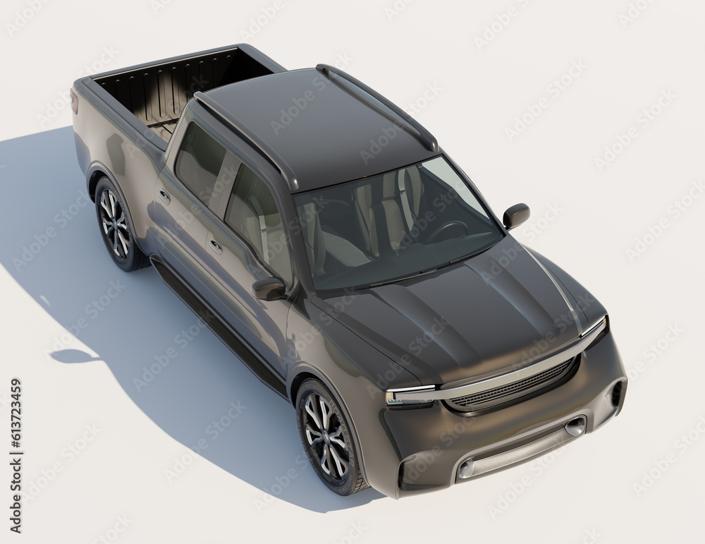 Black Electric Pickup Truck on white background. Generic design. 3D rendering image.