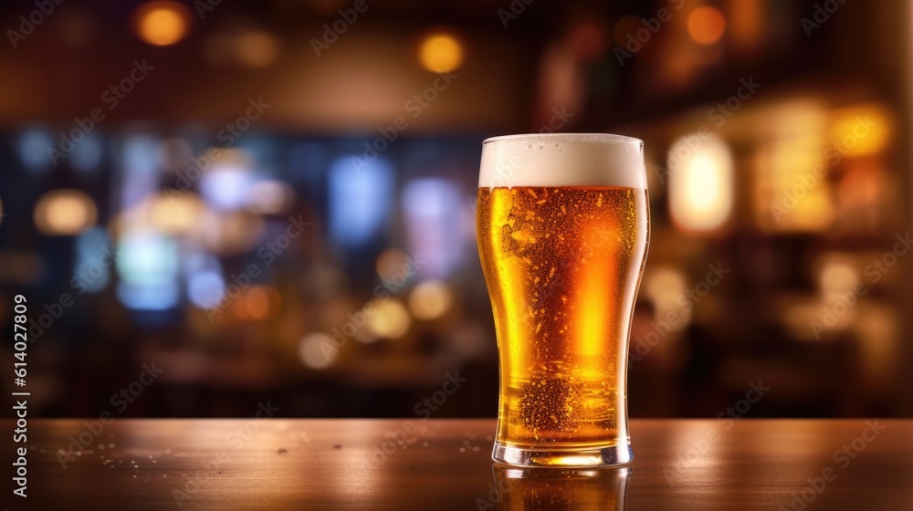 Glass of fresh and cold beer on brewery background. Generative AI