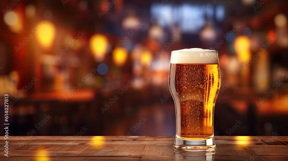 Glass of fresh and cold beer on brewery background. Generative AI