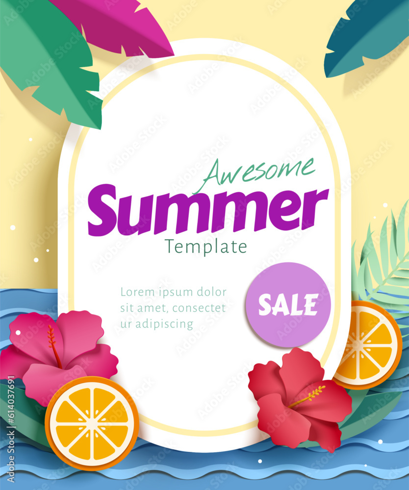 Paper art summer sale template