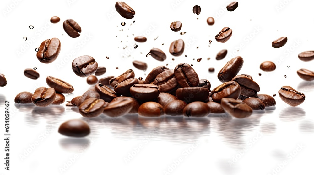 Coffee beans in flight on white background. Generative ai