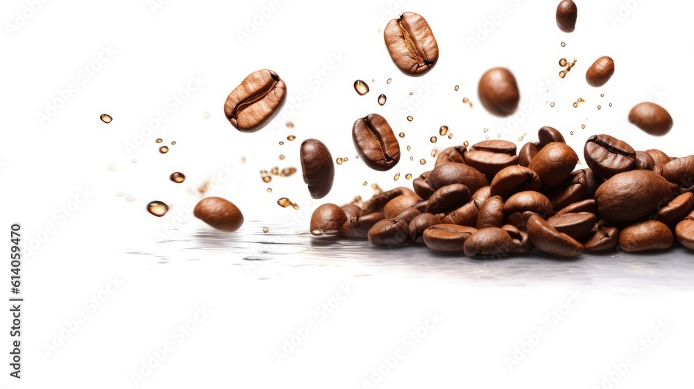 Coffee beans in flight on white background. Generative ai