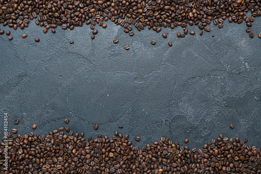 Frame made of coffee beans on black background