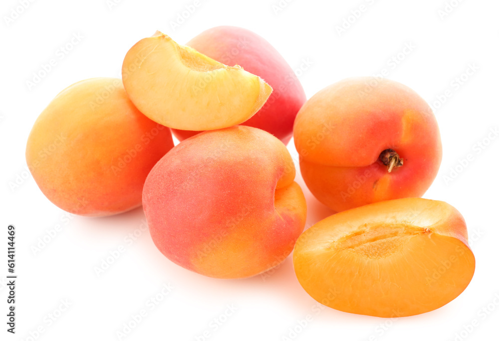 Ripe apricots isolated on white background