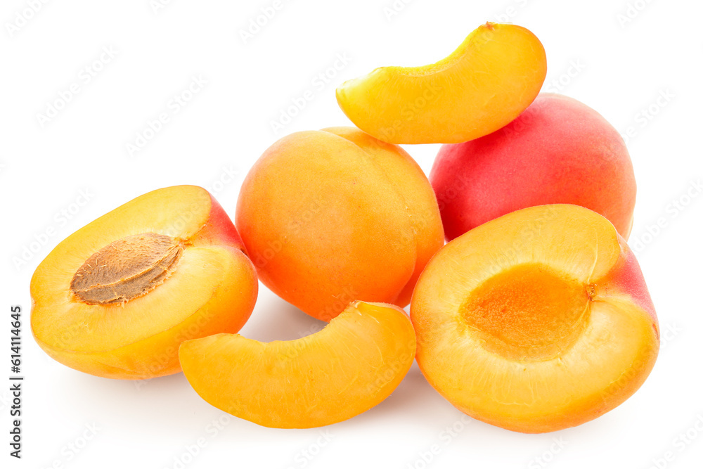 Ripe apricots isolated on white background