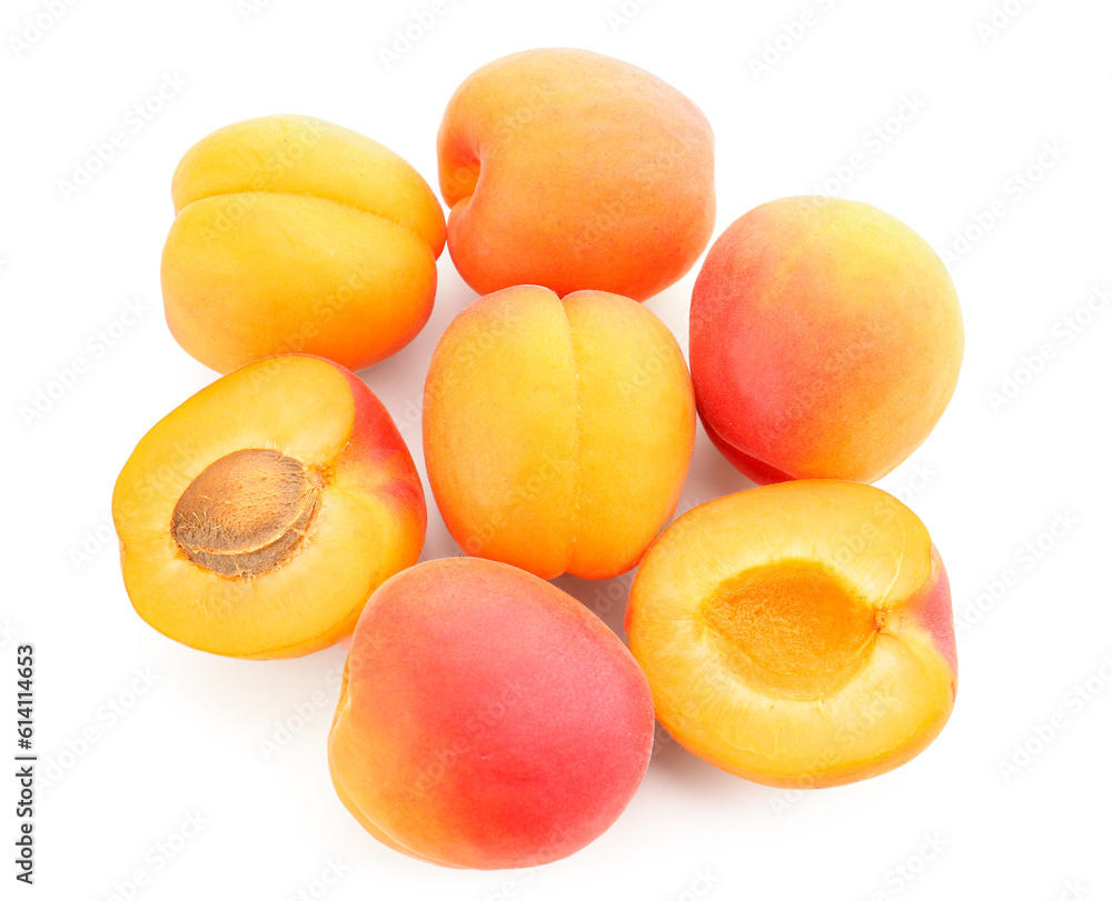 Ripe apricots isolated on white background