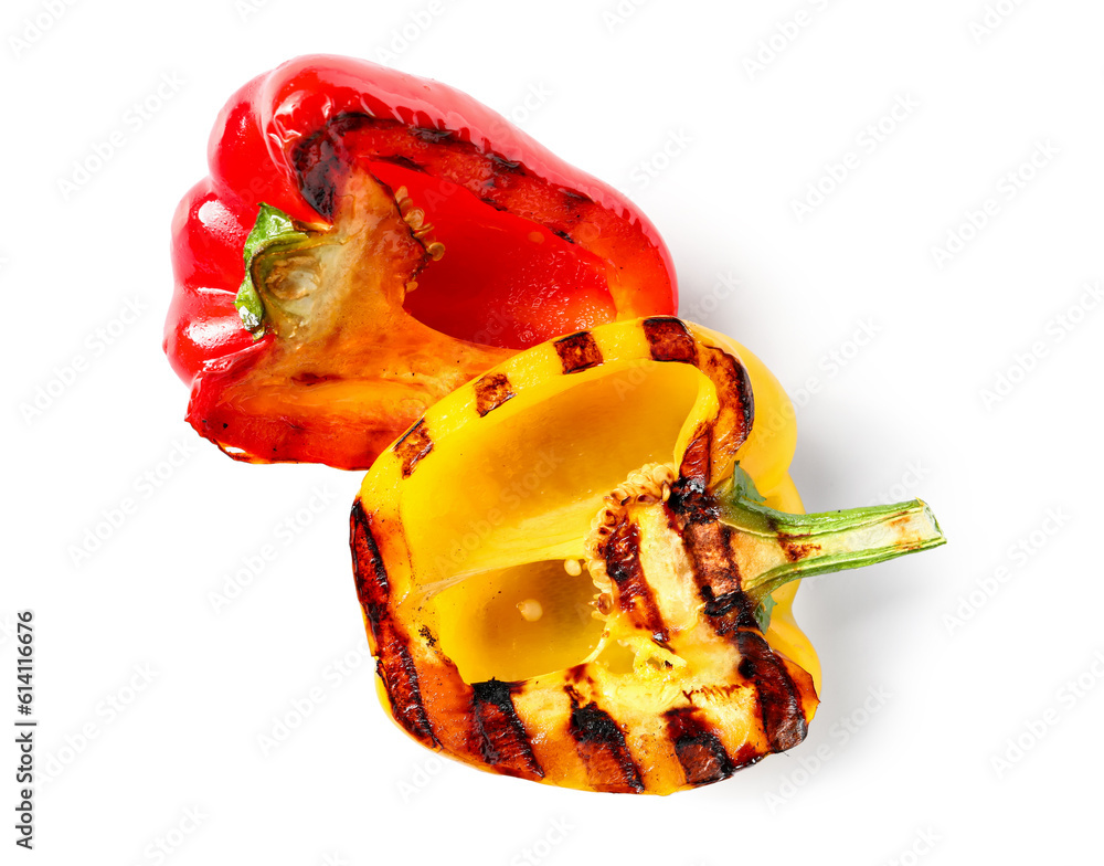 Tasty grilled bell peppers isolated on white background