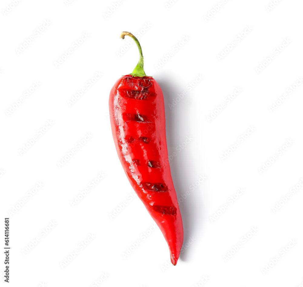 Tasty grilled chili pepper isolated on white background