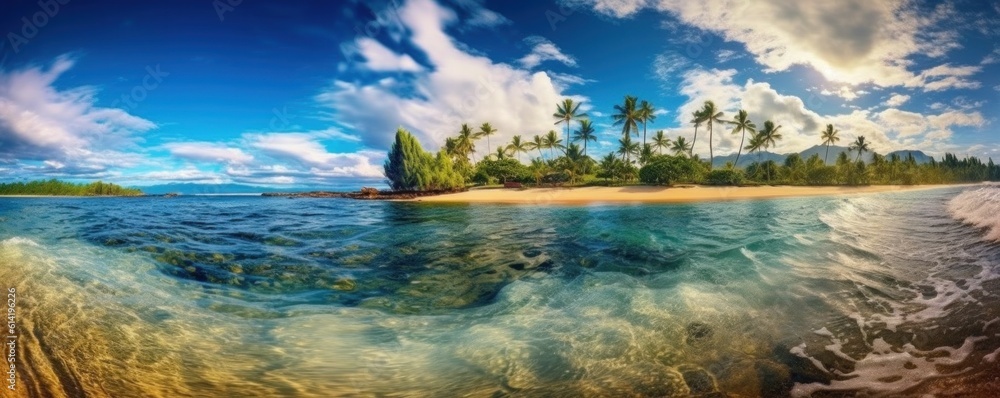 Paradise beach natural background. Illustration AI Generative.