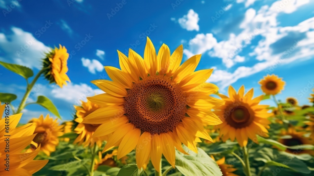 Sunflowers background. Illustration AI Generative.