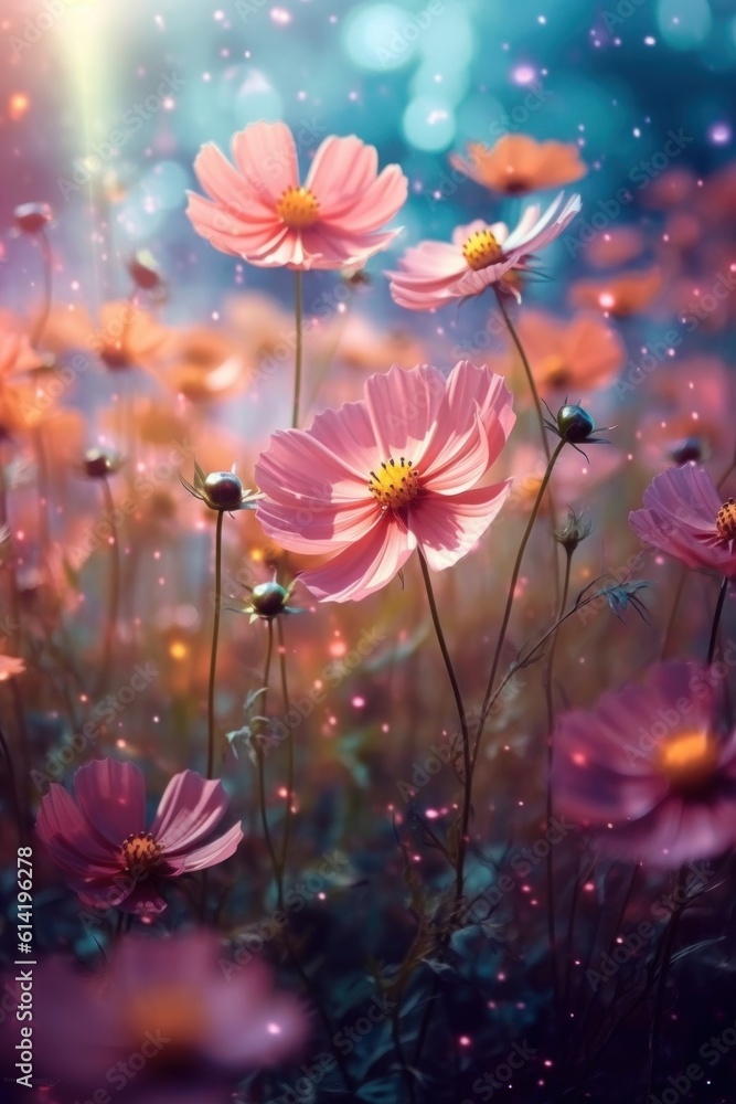 Colorful cosmos flower background. Illustration AI Generative