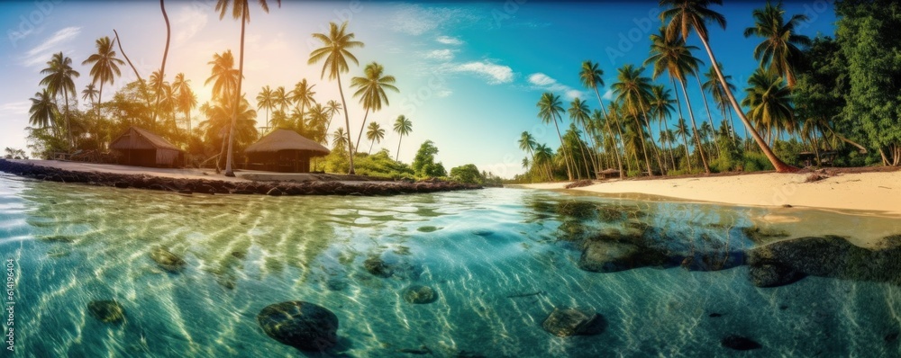 Paradise beach natural background. Illustration AI Generative.