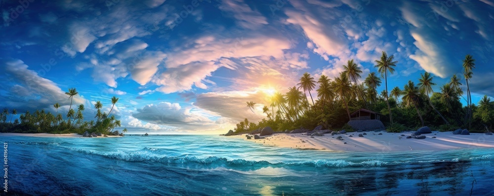 Paradise beach natural background. Illustration AI Generative.