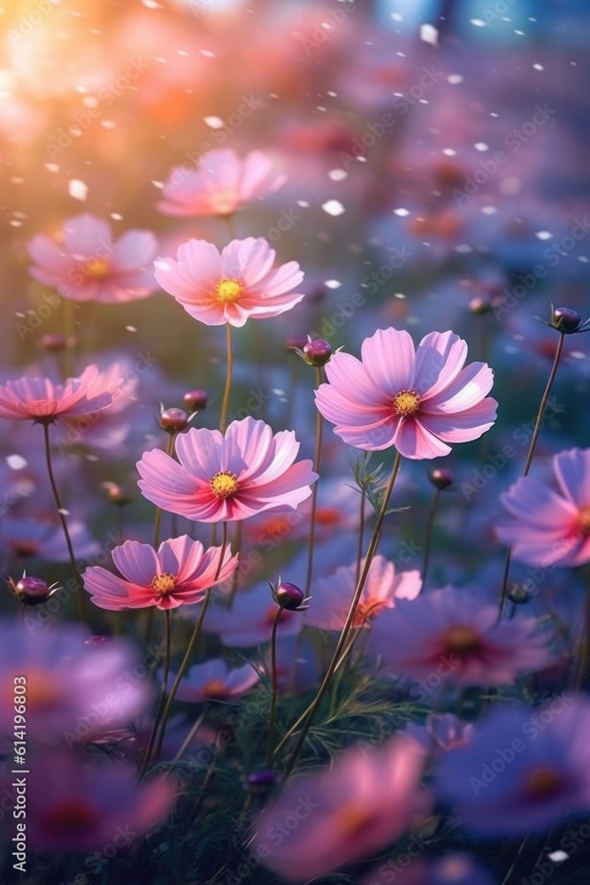 Colorful cosmos flower background. Illustration AI Generative