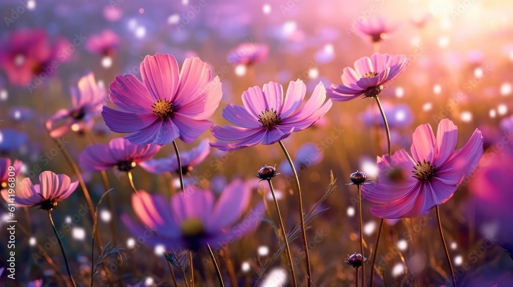 Colorful cosmos flower background. Illustration AI Generative