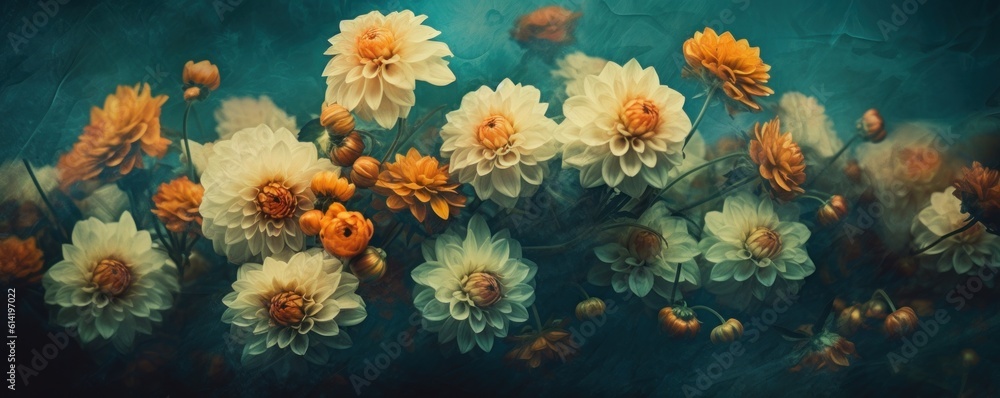 Painted colorful flowers background. Illustration AI Generative.