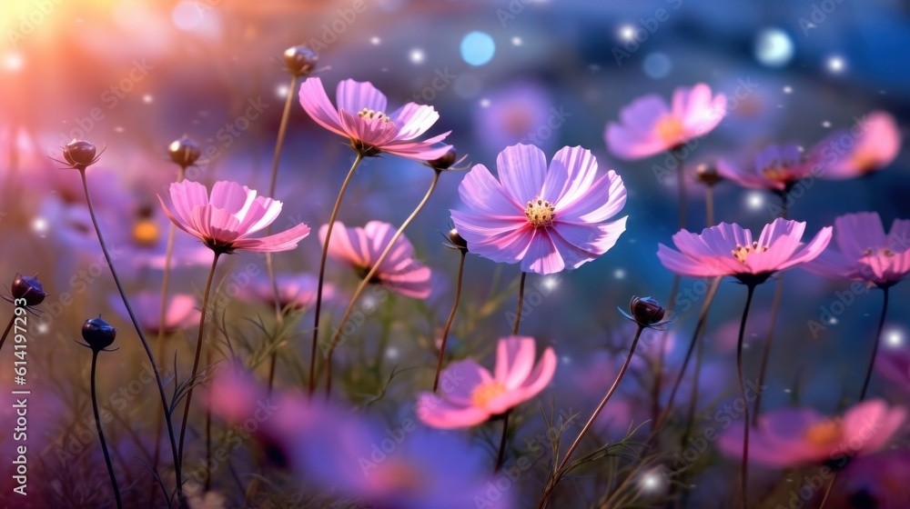 Colorful cosmos flower background. Illustration AI Generative