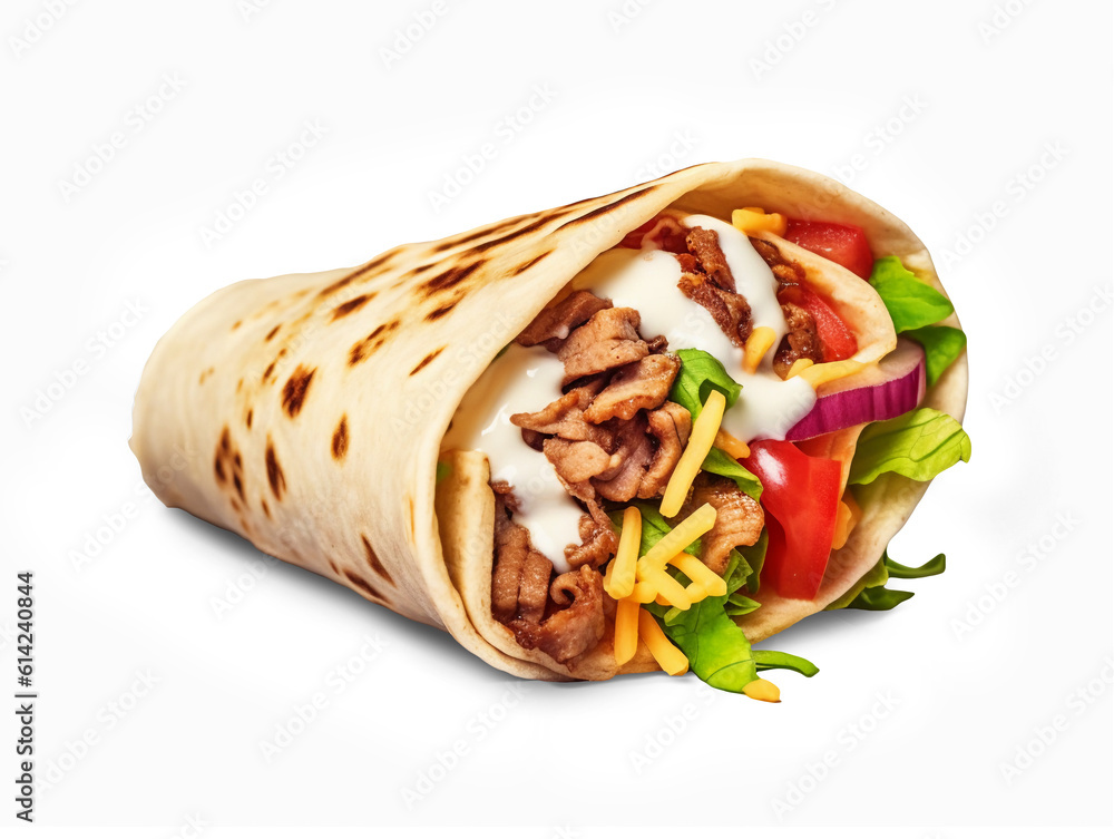 Shawarma sandwich isolated on transparent or white background, png