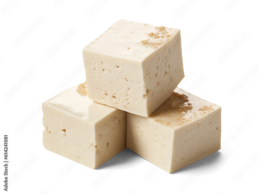 Tofu cubes isolated on transparent or white background, png