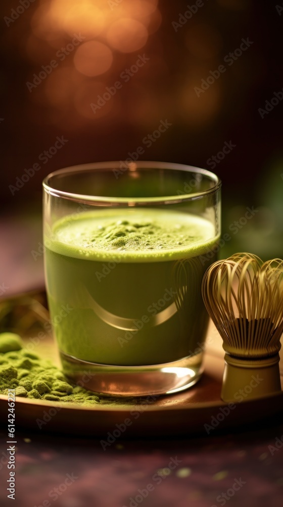 Green matcha in glass. Illustration AI Generative.