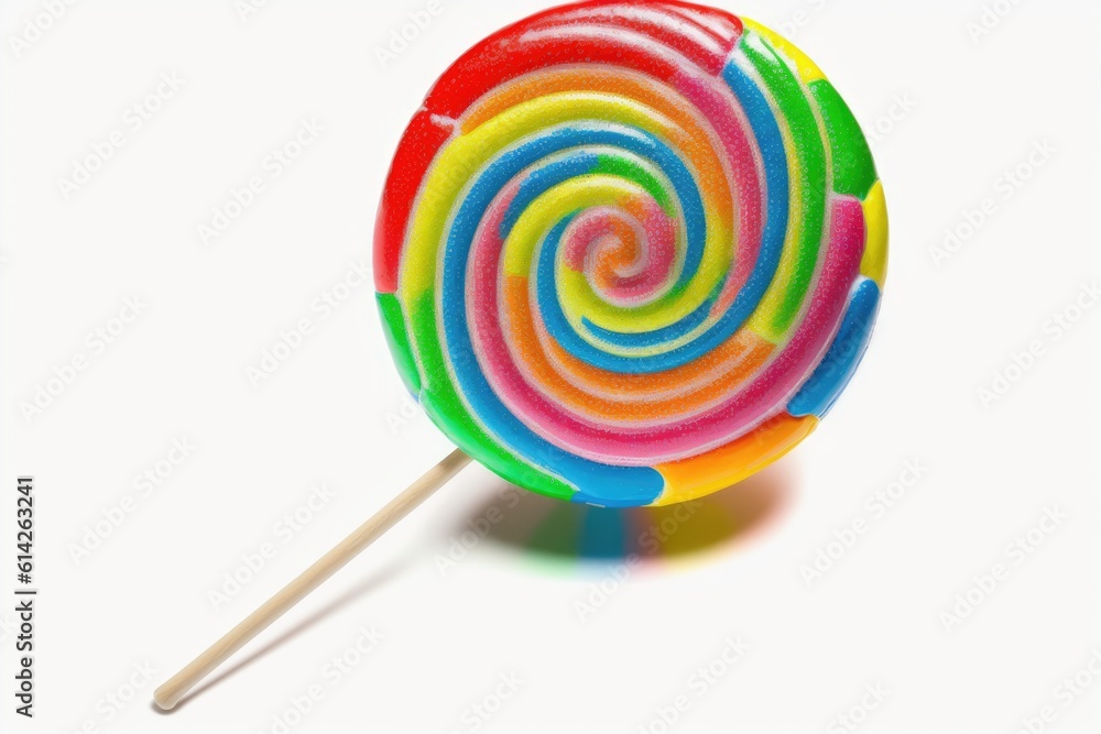 vibrant and colorful lollipop on a plain white background. Generative AI