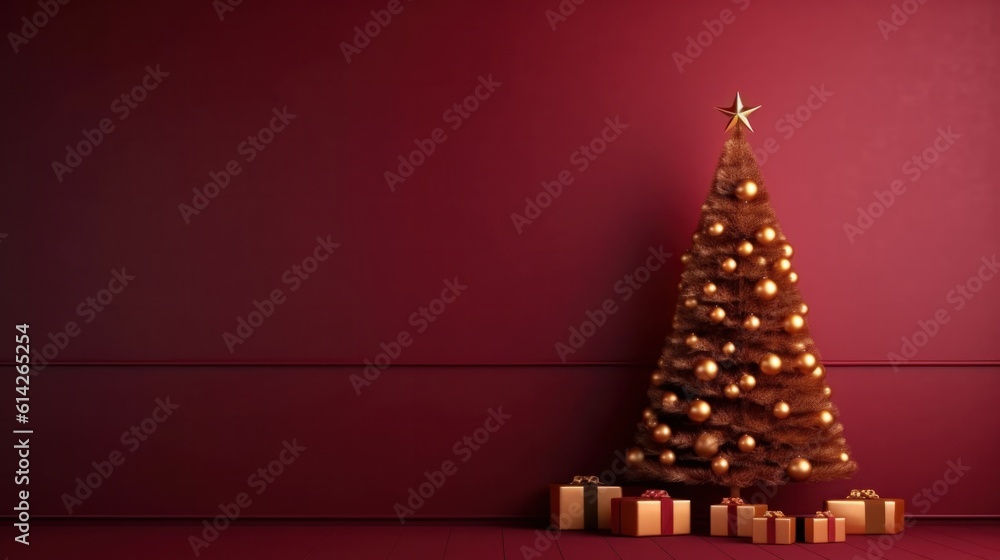 Minimalist background with Christmas tree. Illustration AI Generative