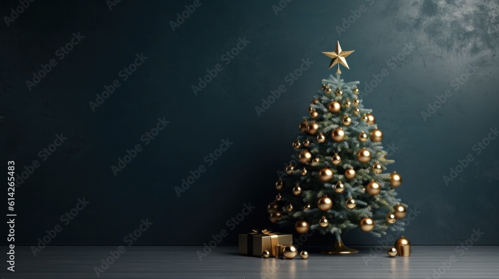 Minimalist background with Christmas tree. Illustration AI Generative