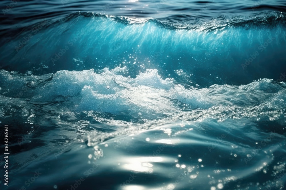 powerful ocean wave crashing onto a sandy beach. Generative AI