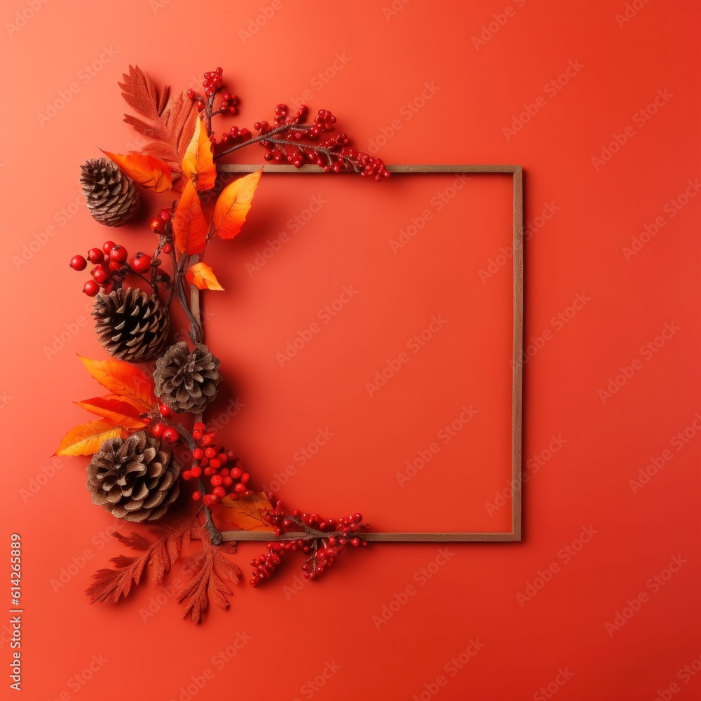 Autumn frame with falling leaves. Illustration AI Generative.