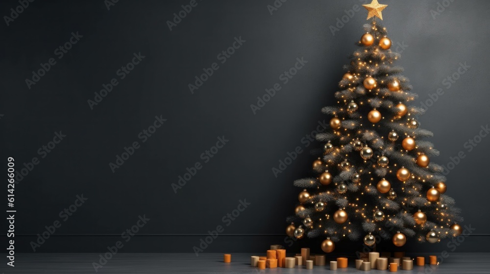 Minimalist background with Christmas tree. Illustration AI Generative