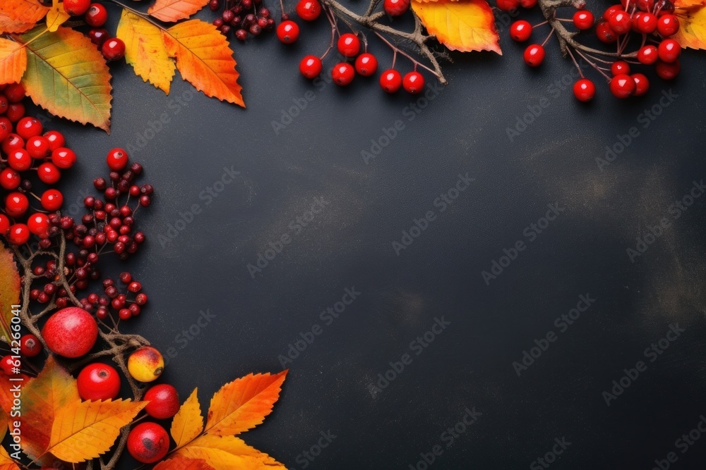 Autumn frame with falling leaves. Illustration AI Generative.