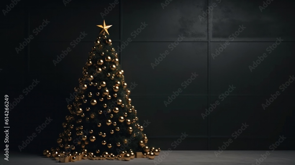 Minimalist background with Christmas tree. Illustration AI Generative