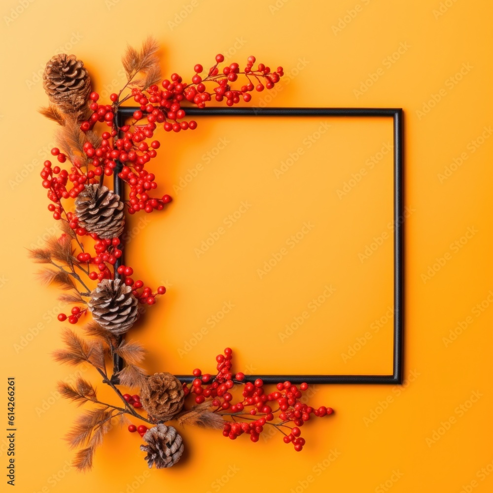 Autumn frame with falling leaves. Illustration AI Generative.