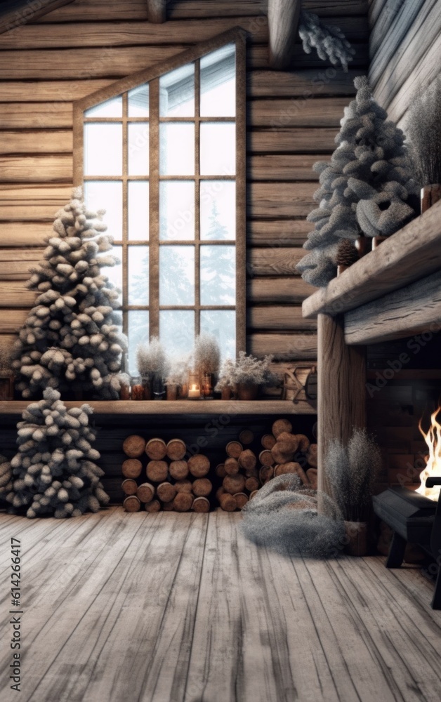 Decorated Winter Christmas Interior. Illustration Generative AI.