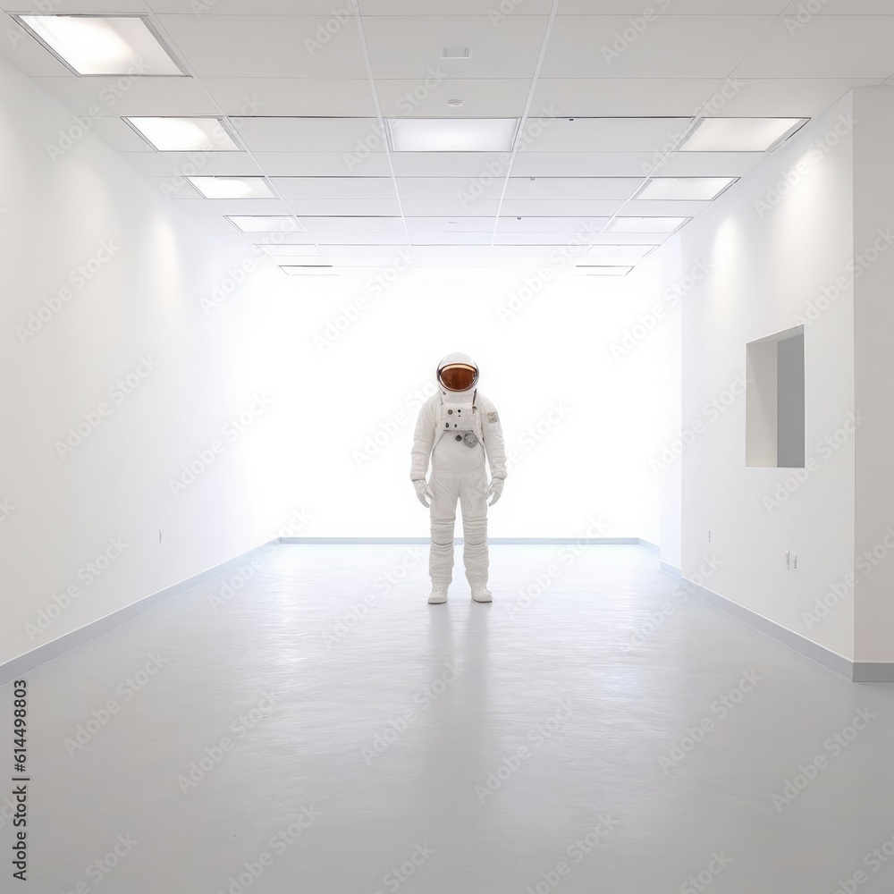 Empty modern concrete office with spaceman.