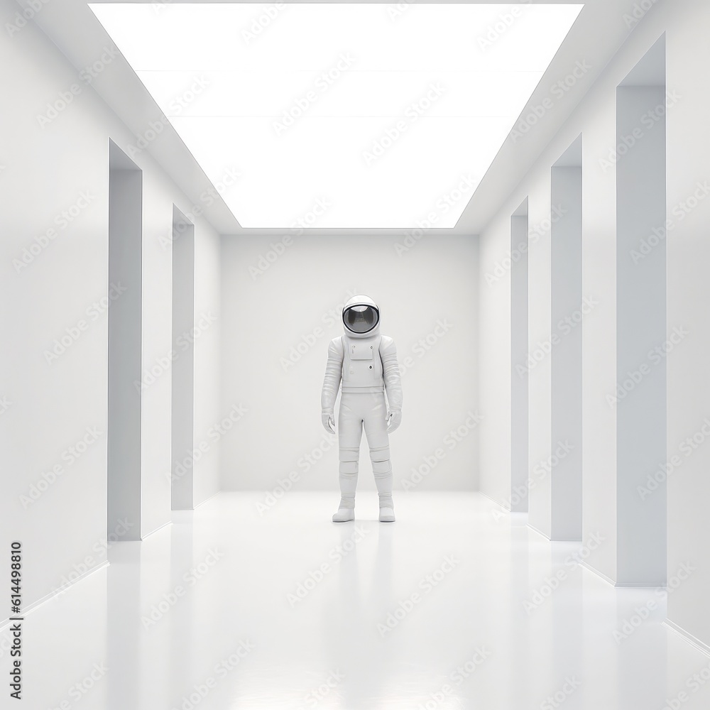 Alone astronaut in white room.