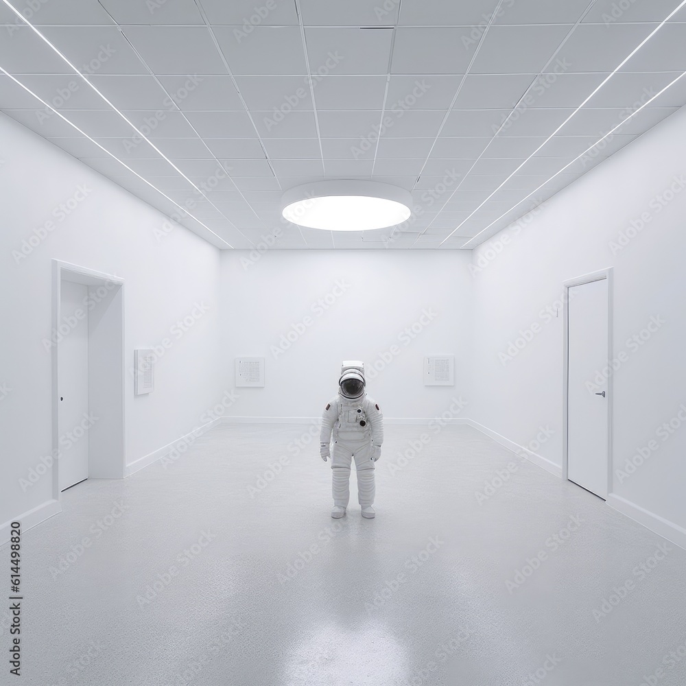 Alone astronaut in white room.