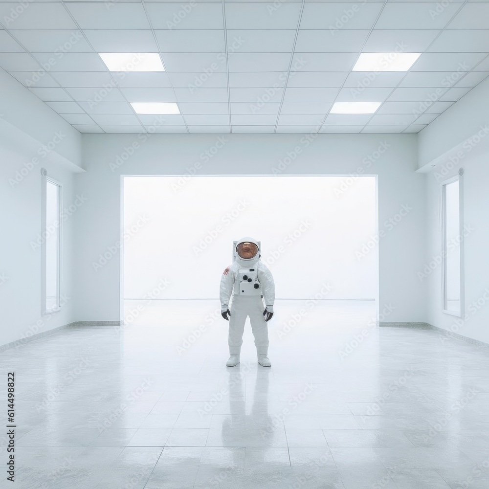 Empty modern concrete office with spaceman.