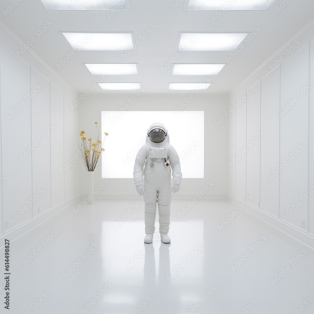 Alone astronaut in white room.