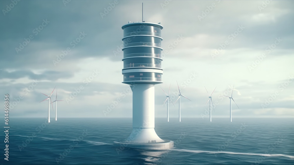 The vertical type wind power turbine, Windmills for electric power, Wind turbines in the sea, Windmi