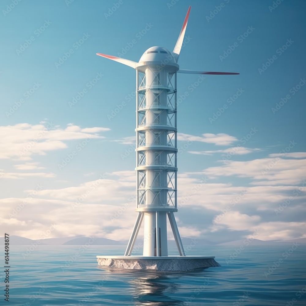 The vertical type wind power turbine, Windmills for electric power, Wind turbines in the sea, Windmi