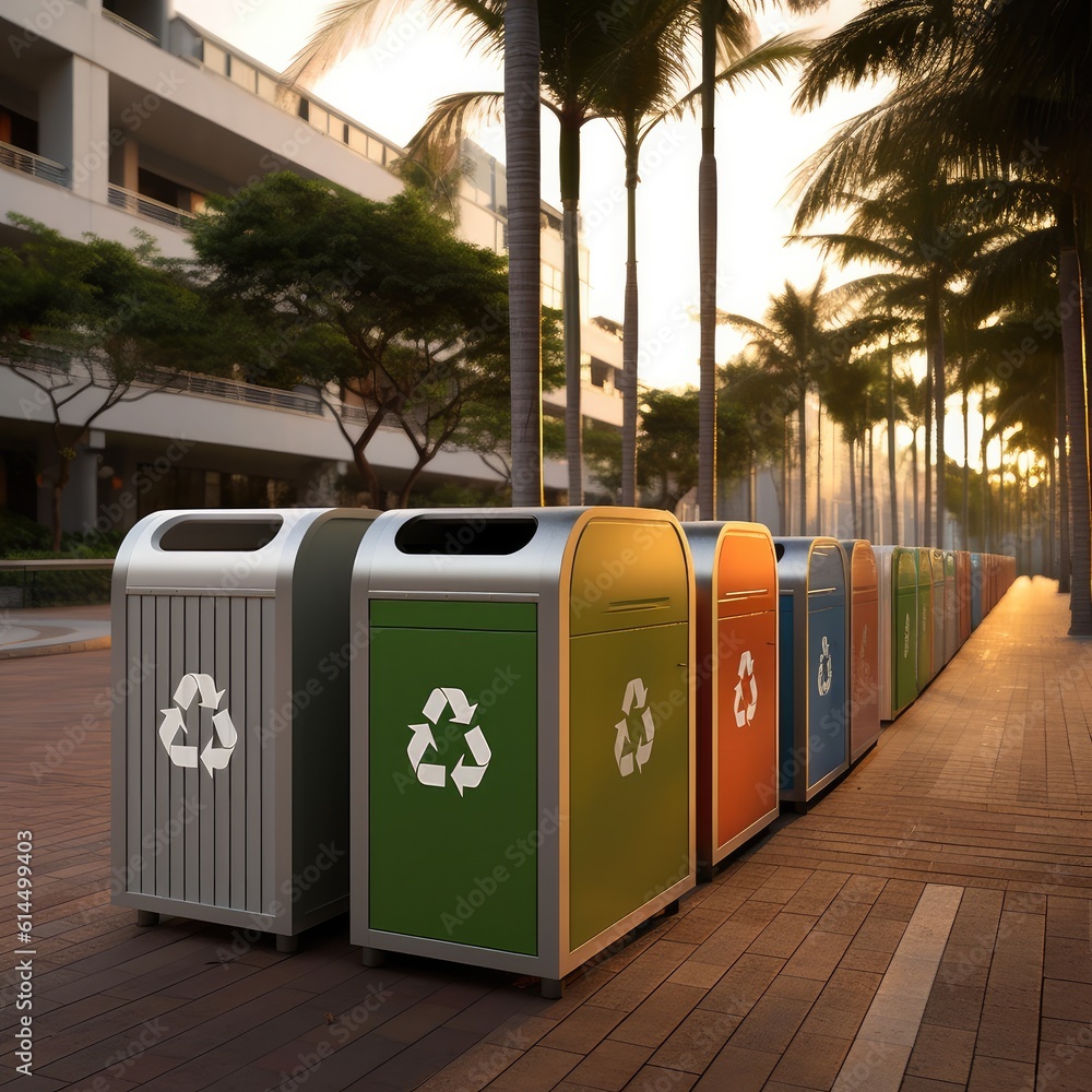 Modern trash bins for waste segregation, Management recycle garbage, Separate waste collection.