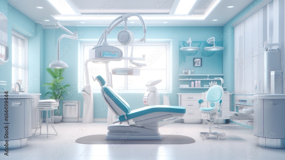 Equipped dental clinic with a modern seat and tools. Dentist specialist concept.